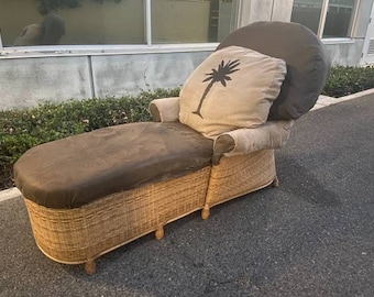 Vintage Rattan Chaise Lounge Accent Chair