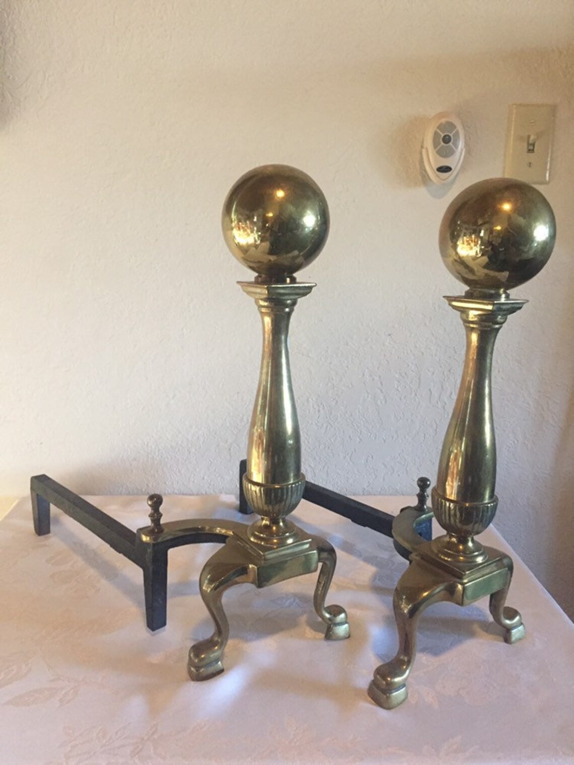 A Pair of Vintage Brass Fireplace Andirons With Classic Ball and Claw