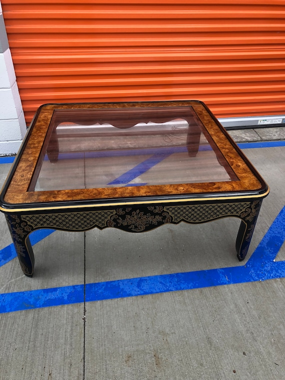 Drexel Heritage Et Cetera Black Chinoiserie Burlwood Square Coffee