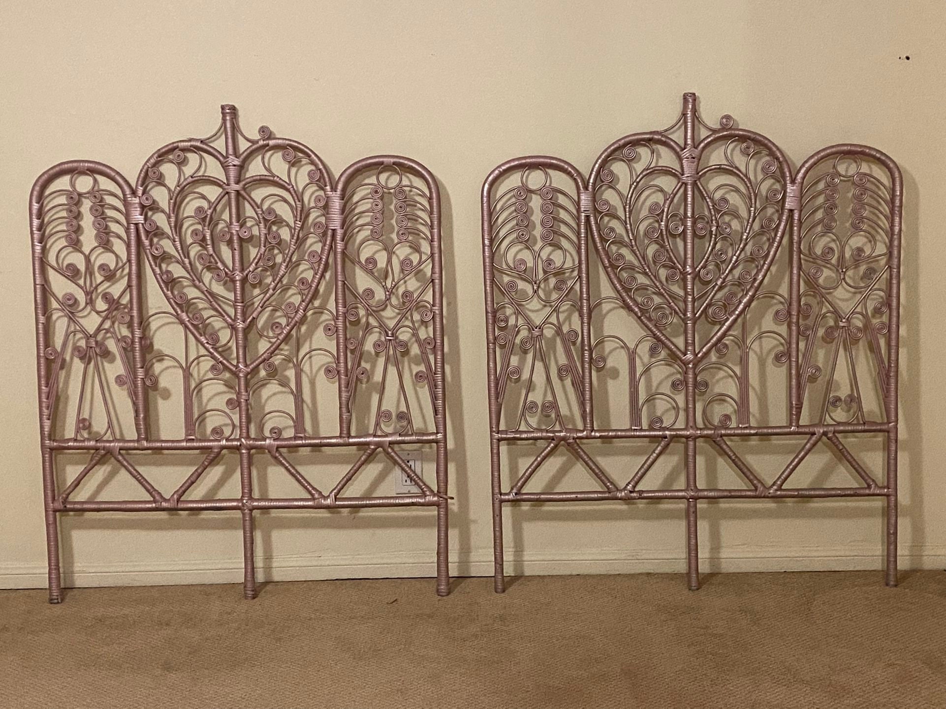 Pair of Mid Century Wicker Rattan Boho Twin Headboards Etsy