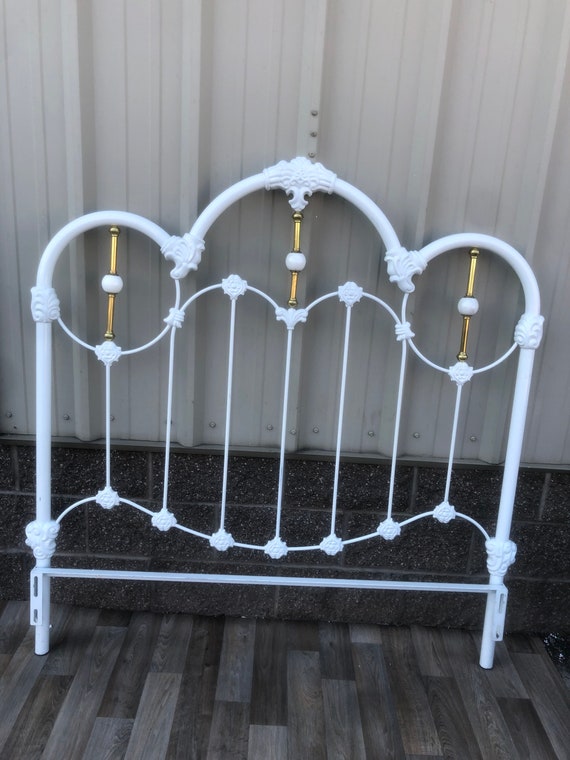 Vintage Elliot s Design White Enameled Iron and Brass Full Size