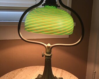 Tiffany Studios New York #569 Harp Desk Lamp With Damascene Shade