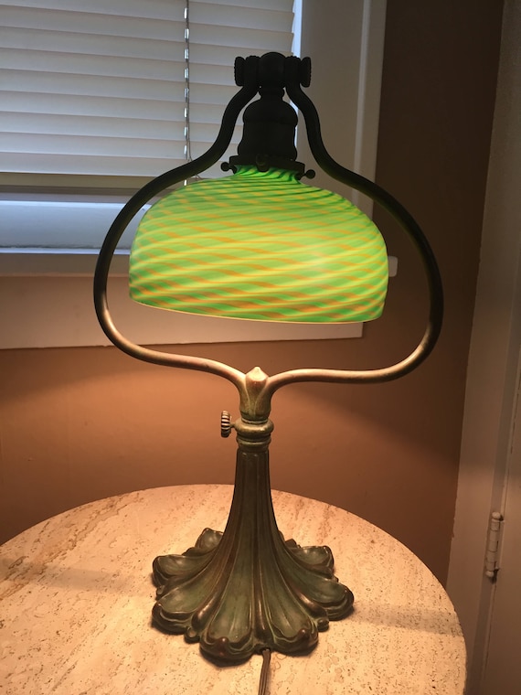 Tiffany Studios New York #569 Harp Desk Lamp With Damascene Shade