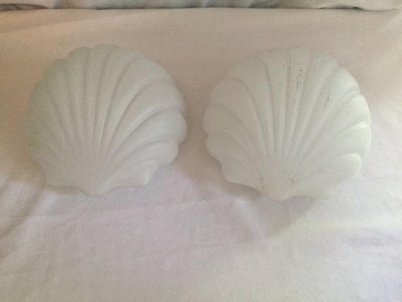 Pair Of Frosted Glass Shell Ceiling Fixture Glass Shade 5 3 4 Fitter Retro Art Deco Replacement Milk Glass Shade