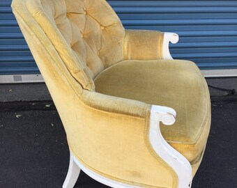 Vintage Woodmark Originals Hollywood Regency Country French Yellow Velvet Tufted Lounge Chair Etsy