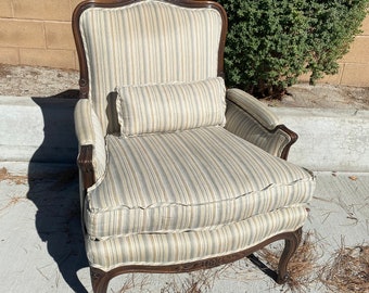 Vintage French Country Club Chair: Striped Accent Lounge Chair