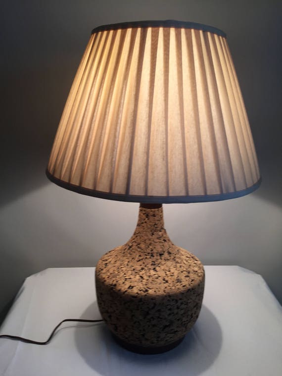 Vintage Mid Century Cork Walnut Lamp, Mid Century Cork Lamp