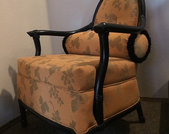Vintage Palechek Rattan Lounge Chair with Lumbar Back Pillow