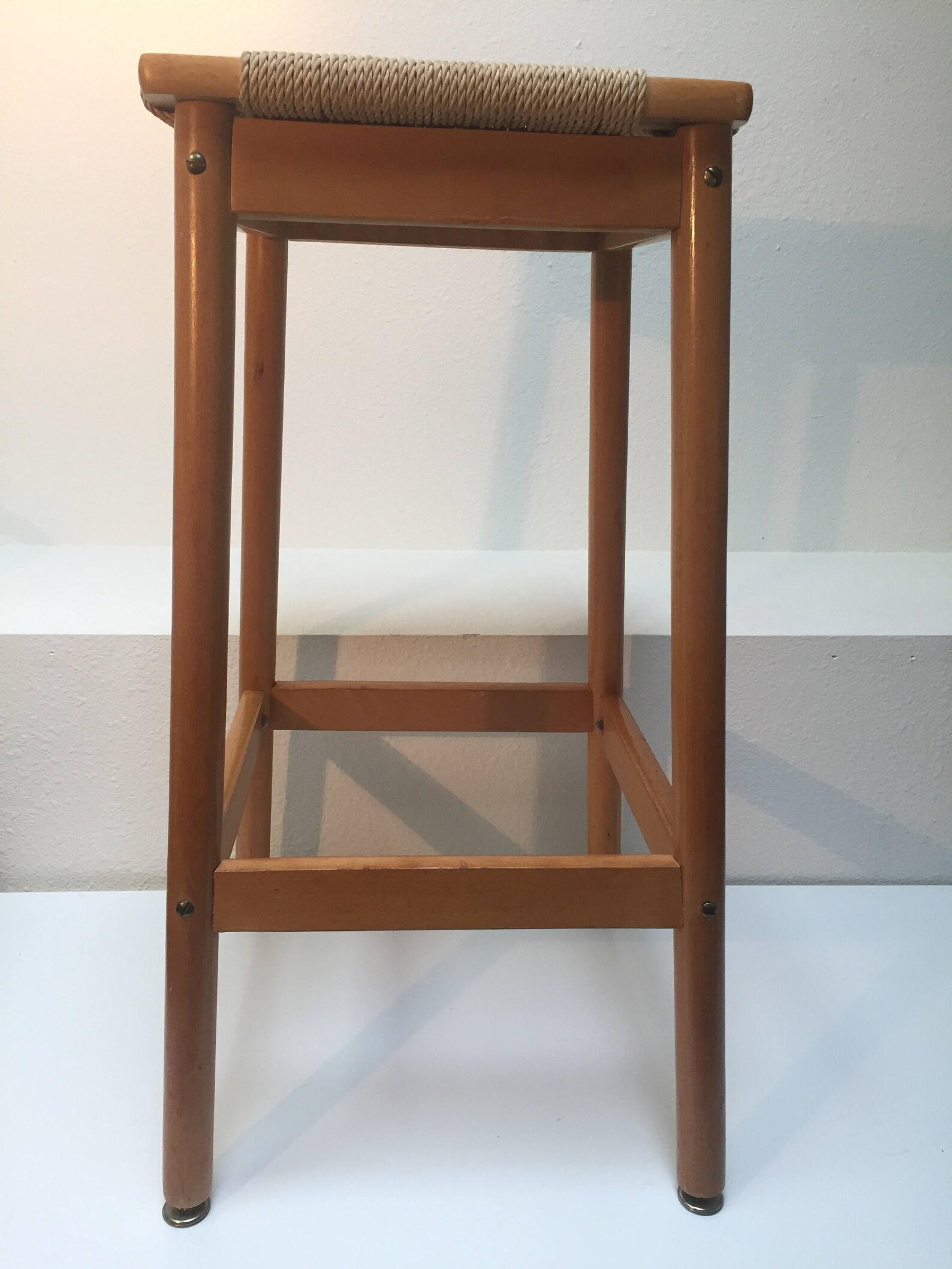 Vintage Danish Modern Maple bar stool with woven rope seat Mid Etsy