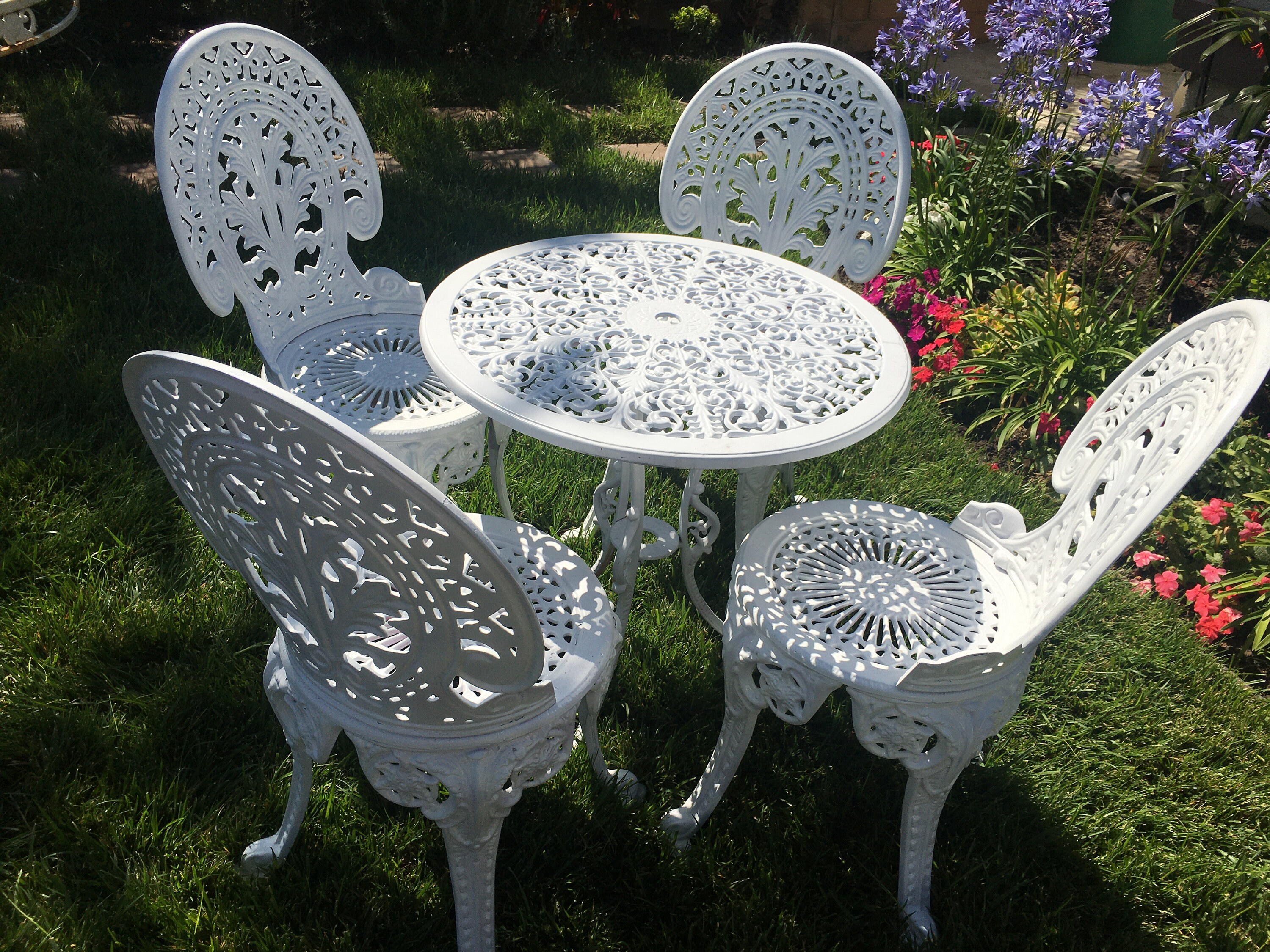 Vintage Cast Aluminum Patio Set 4 Chairs and Dining Table Etsy
