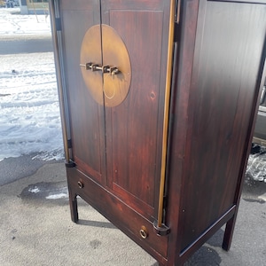 Vintage Brown Chinoiserie Armoire TV Media Cabinet