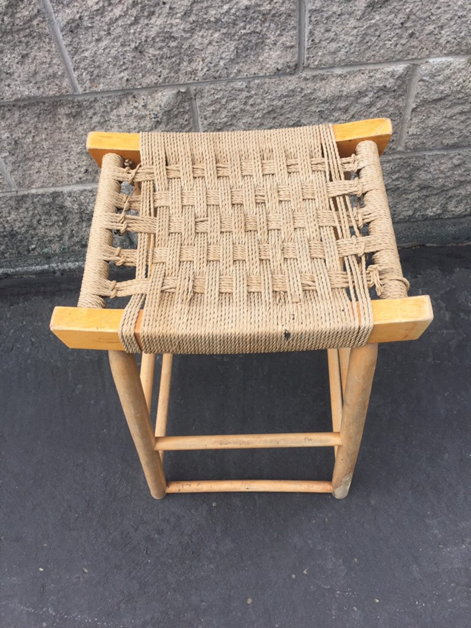 Vintage Danish Modern Maple Bar Stool With Woven Rope Seat Mid Etsy