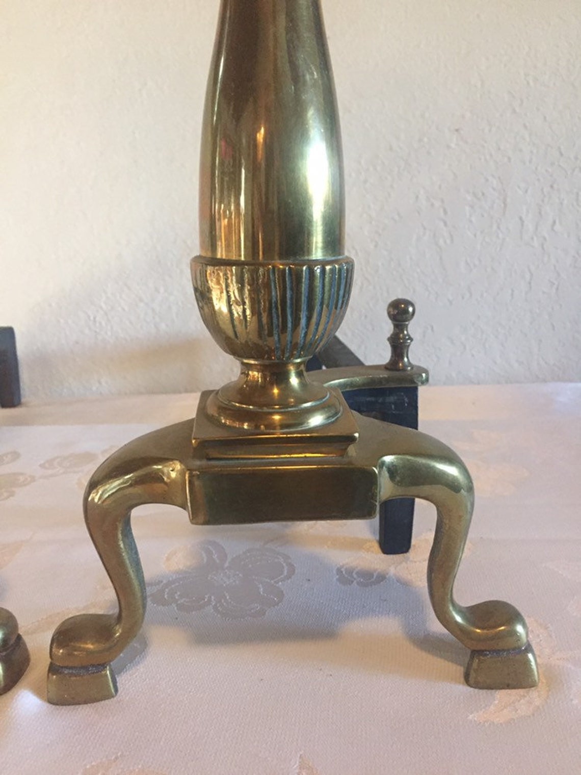 Vntage, Antque Brass Freplace Androns, Par, Set of 2 Brass Hearth
