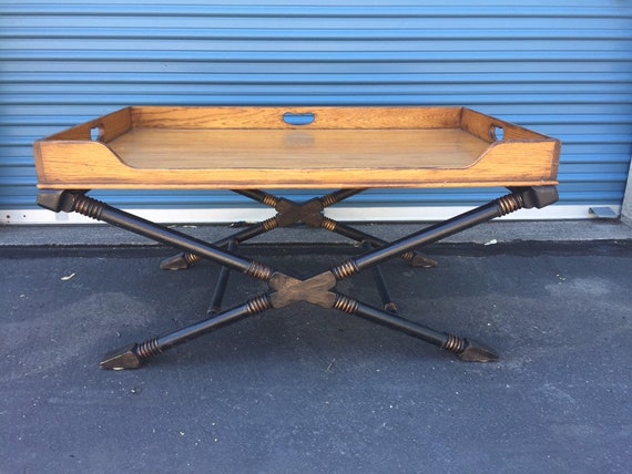 Vintage Drexel Heritage Coffee Table With X Base and Butler's Tray