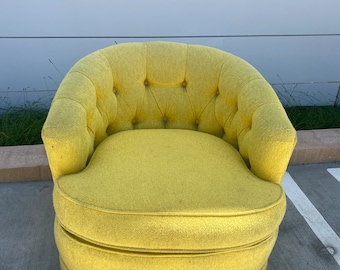 Vintage Woodmark Originals Yellow Tufted Back Swivel Barrel Lounge Chair