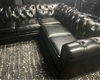 Pottery Barn Chesterfield Style Tufted Leather Sectional Sofa