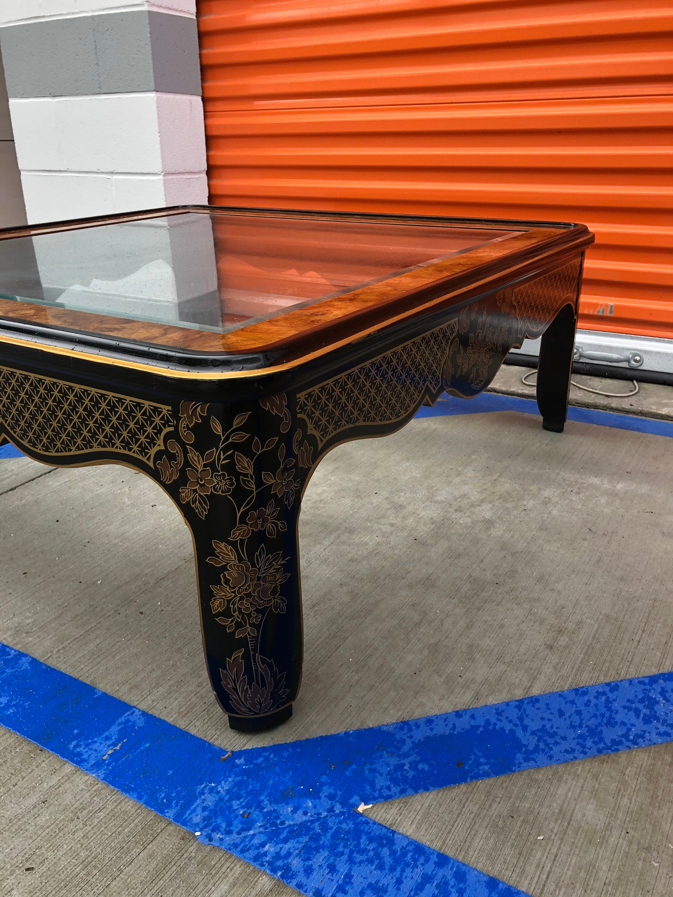 Drexel Heritage Et Cetera Black Chinoiserie Burlwood Square Coffee