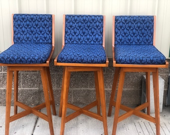 Set of 3 Vintage Danish Modern Teak Swivel bar stools