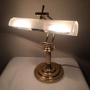 Vintage Brass and Frosted Glass Shade Bankers Lamp Piano Desk Lamp
