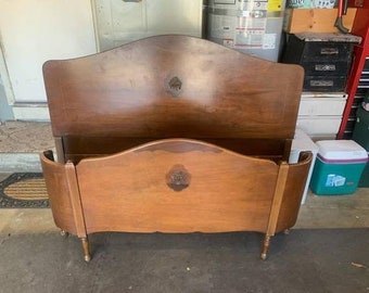Vintage 1930’s Art Deco French Full Bed, headboard, Footboard, and rails