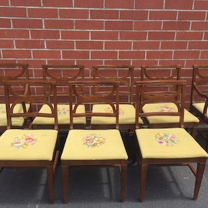 Set of 8 Antique Regency Mahogany Needlepoint Upholstered Dining Chairs