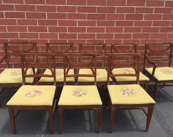 Set of 8 Antique Regency Mahogany Needlepoint Upholstered Dining Chairs