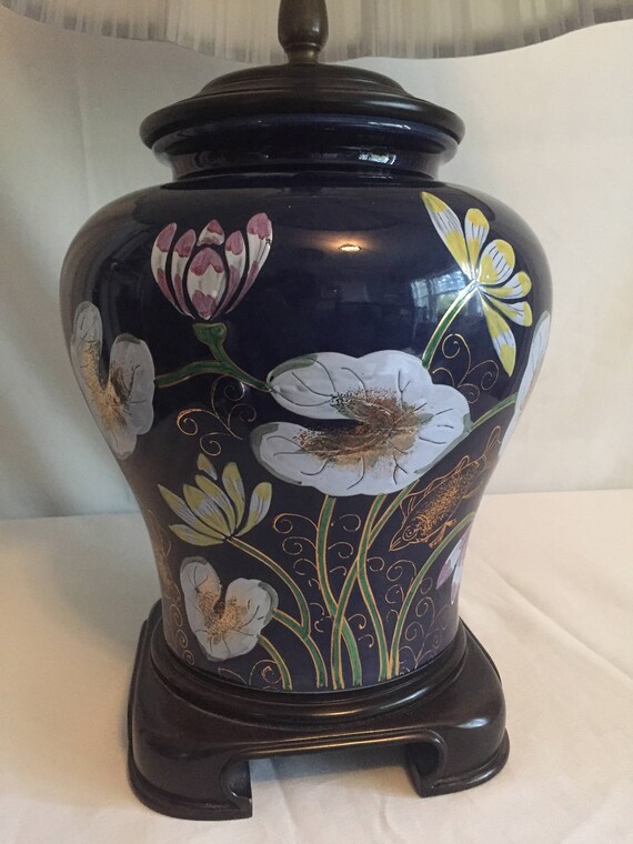 Vintage Hollywood Regency Wildwood Hand Painted Ginger Jar Lamp