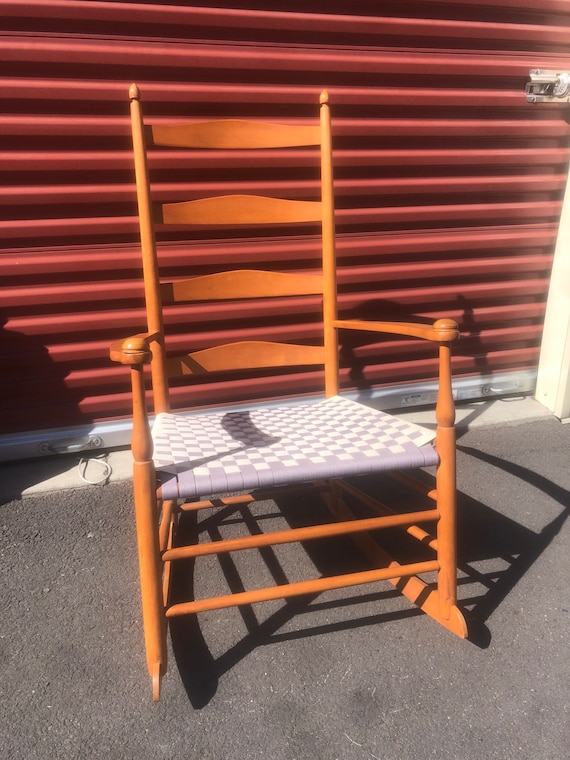 Wooden Cherry Shaker Rocking Chair With Woven Cotton Strap Seat Mushroom Cap Arm Fronts Etsy