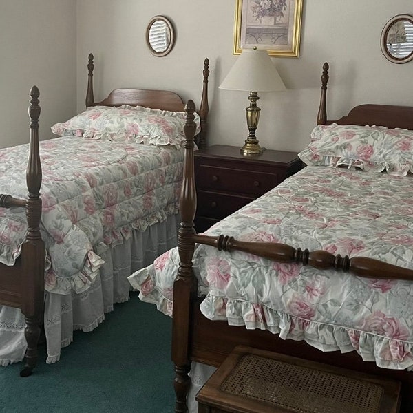 TAX RELIEF SALE- Pair of Antique Acorn Post Twin Size Beds- American Victorian Era