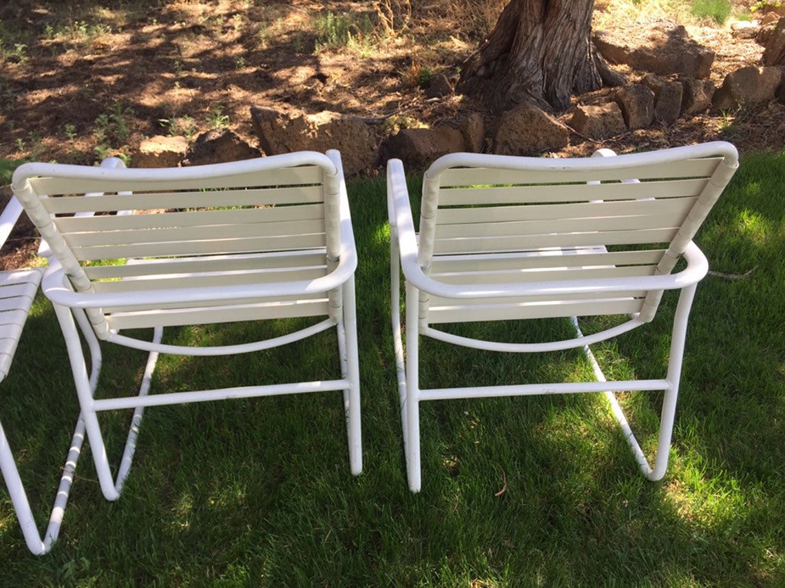 Vintage Set of 4 Vinyl Strap Patio Lounge Chairs with | Etsy