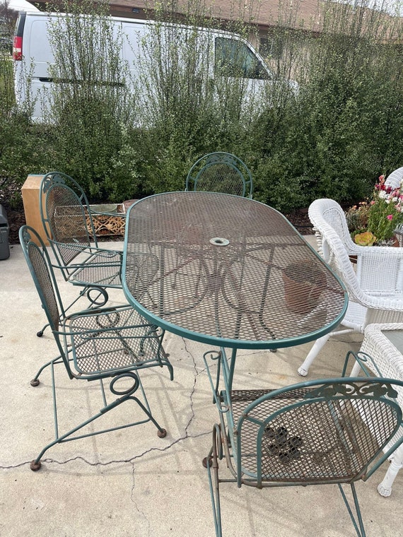 Vintage Woodard Patio Dining Set 4 Bouncy Chairs And - Patio Dining Set Mesh Chairs Vintage Woodard Patio Dining Set 4 Bouncy Chairs And - Patio Dining Set Mesh Chairs