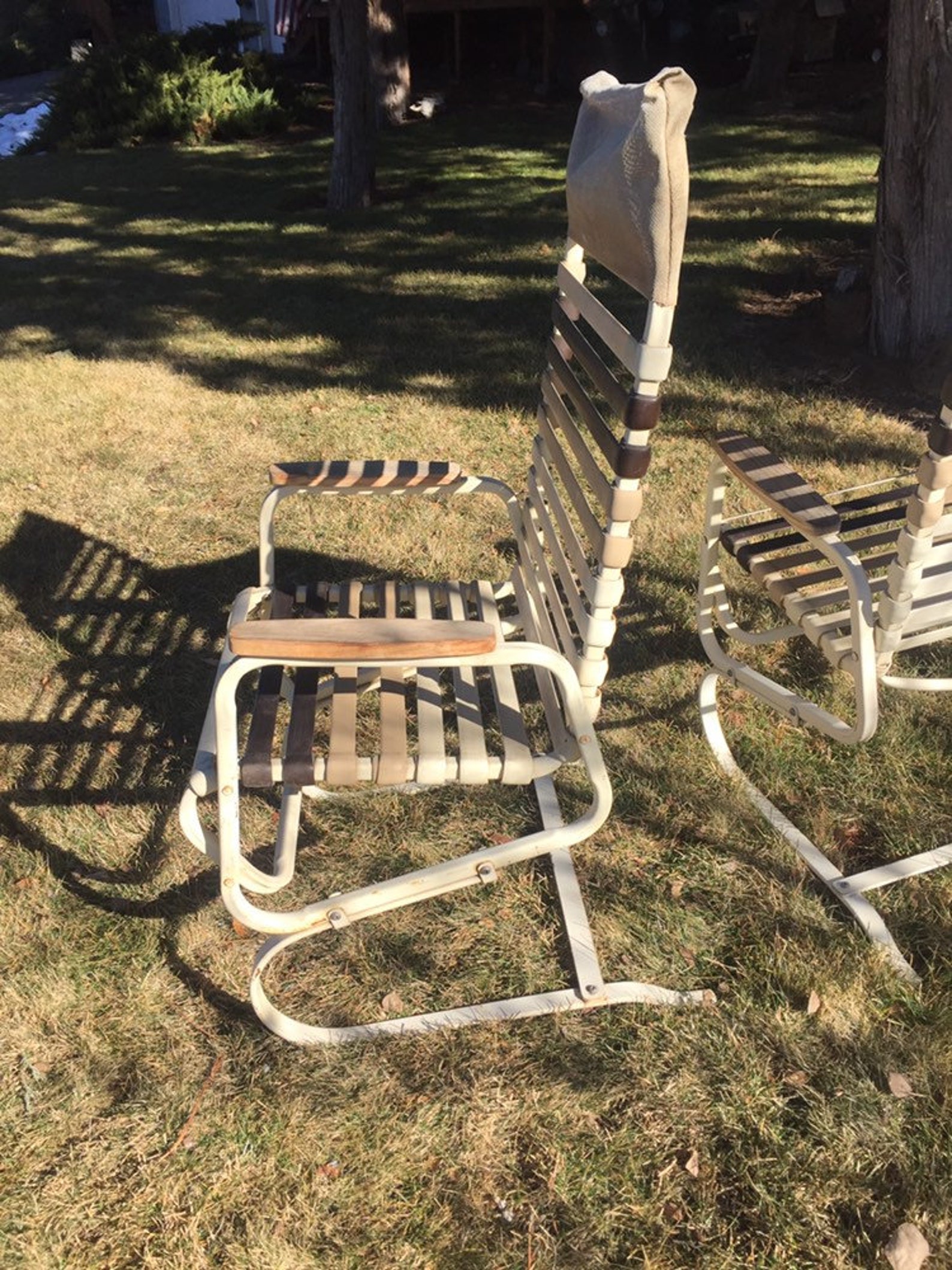 Vintage Vinyl Straps Bouncy Patio Chairs With Wood Armrests in Etsy