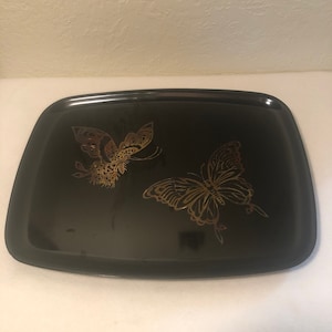 Vintage Modern RARE Couroc Butterflies Tray with Redwood and Brass Inlay Couroc Bar Serving Tray