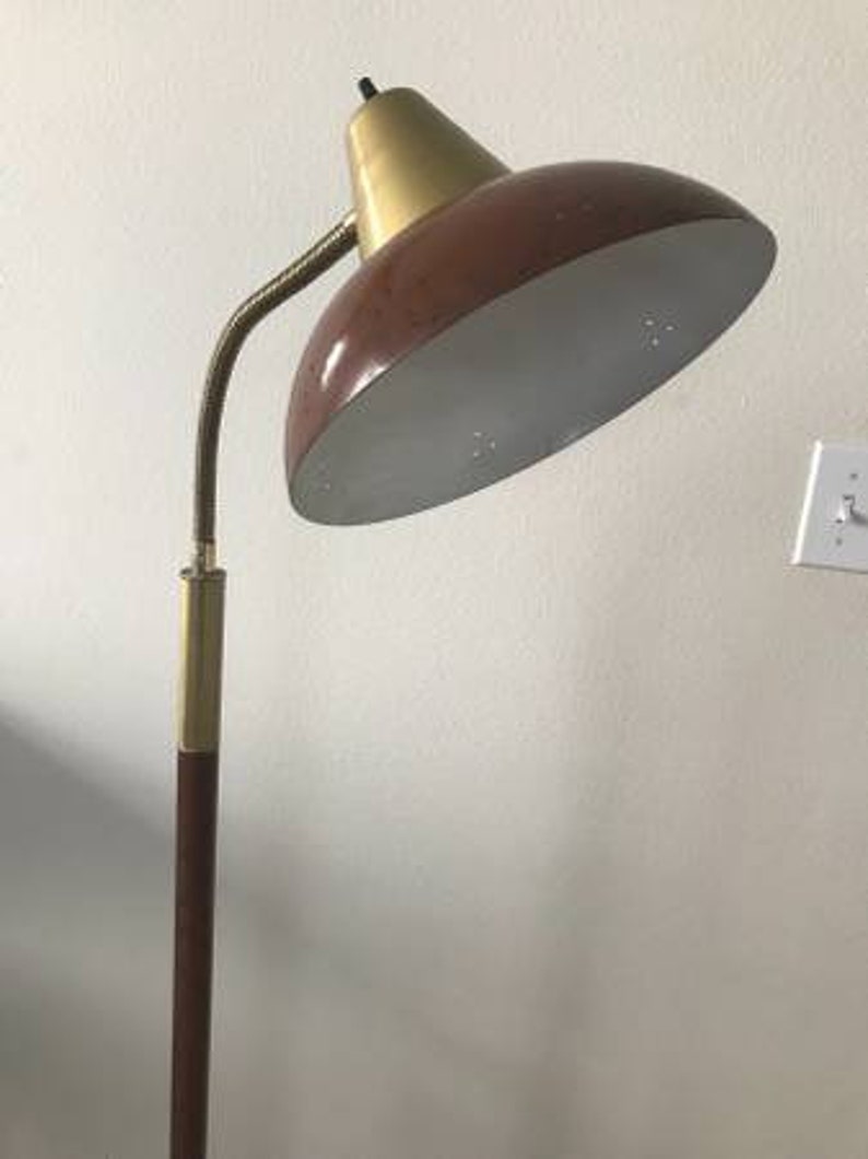 Mid Century Modern Atomic Gerald Thurston Lightolier Gooseneck Floor Lamp Ufo Saucer Shade