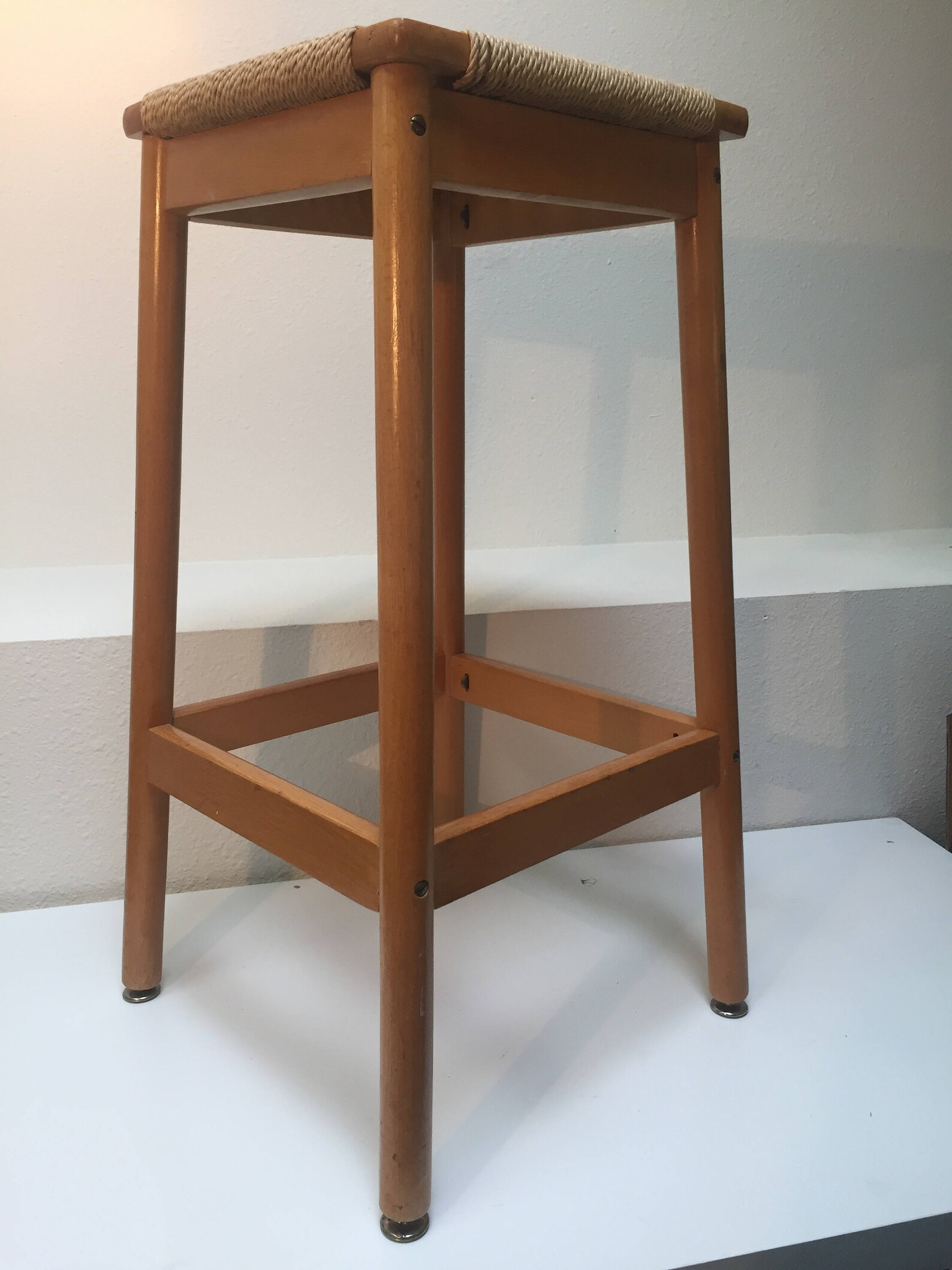 Vintage Danish Modern Maple bar stool with woven rope seat Mid Etsy