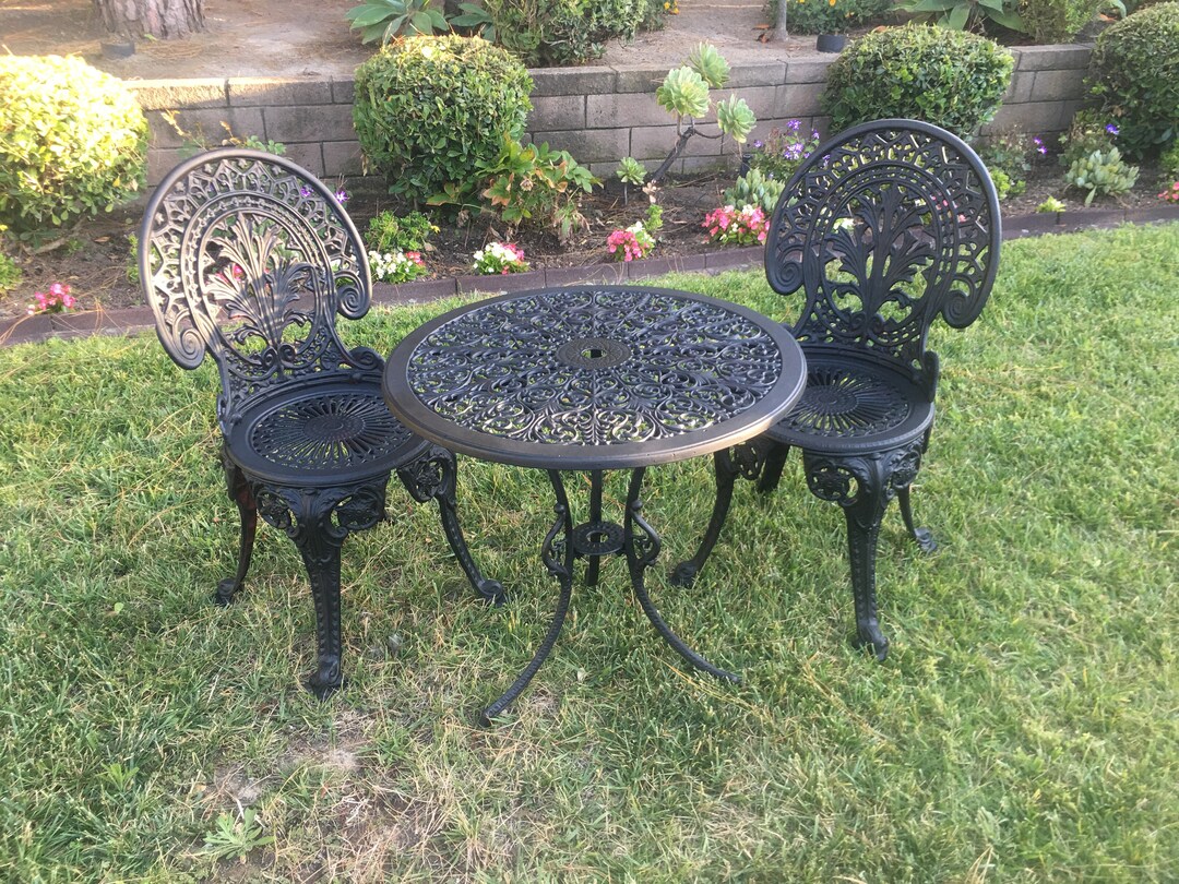 Vintage Cast Aluminum Patio Set, 4 Chairs and Dining Table Etsy