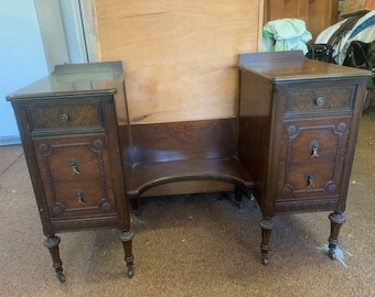 Vintage 1930’s Art Deco French Vanity with-Tri-Fold Mirror and stool