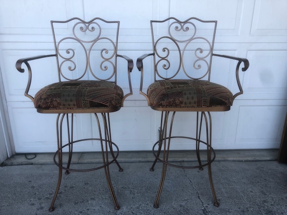 Pair of Vintage Bronze Powdercoated Wrought Iron Bar Stools Etsy