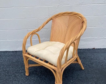 Vintage Rattan Pencil Reed Lounge Chair with seat cushion