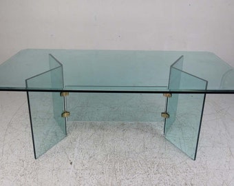 Vintage Mid Century Modern 1980s Glass Dining Table Seats 6-8 People in Style of Leon Rosen for The Pace Collection