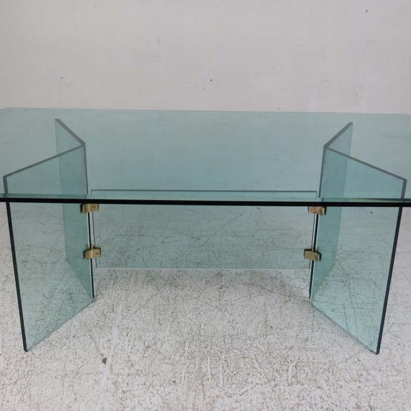 Vintage Mid Century Modern 1980s Glass Dining Table Seats 6-8 People in Style of Leon Rosen for The Pace Collection