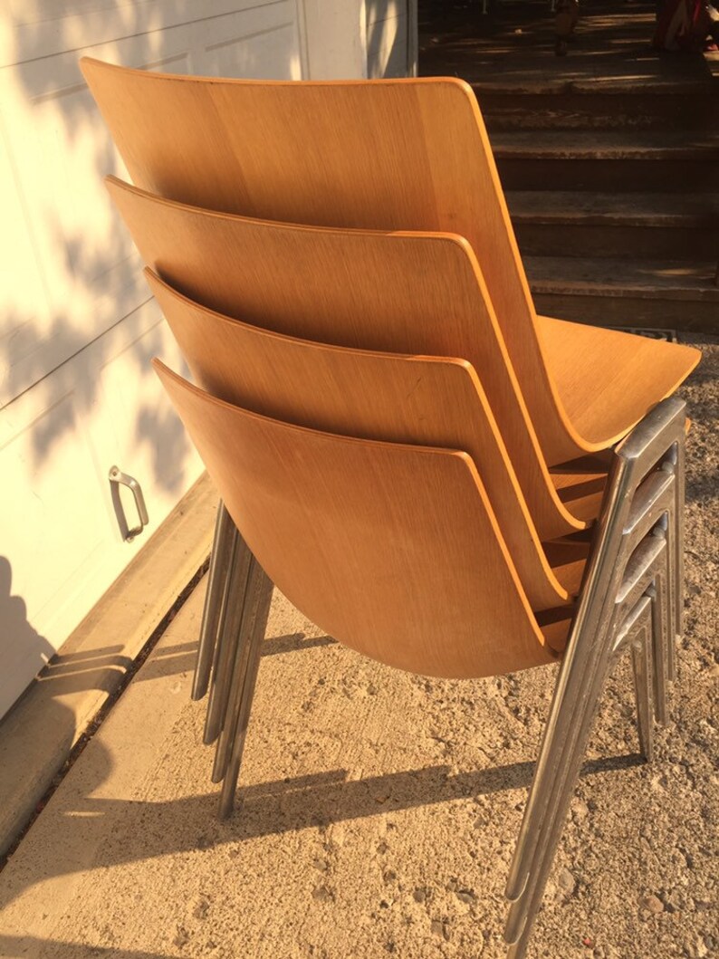 Set of 4 Davis Furniture Co, “join” Chairs- Bent Plywood With Stacking ...