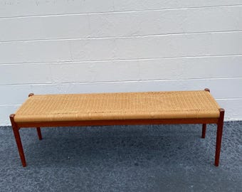 Mid Century Teak & Paper Cord Long Bench by Niels Otto Moller Denmark , circa 1970