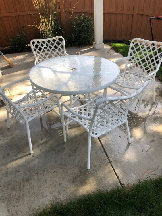 Vintage Alumont Dining Set 4 Patio Arm Chairs With Aluminum Vintage Alumont Dining Set 4 Patio Arm, Alumont Outdoor Furniture