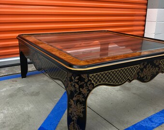 Drexel Heritage Et Cetera Black Chinoiserie Burlwood Square Coffee