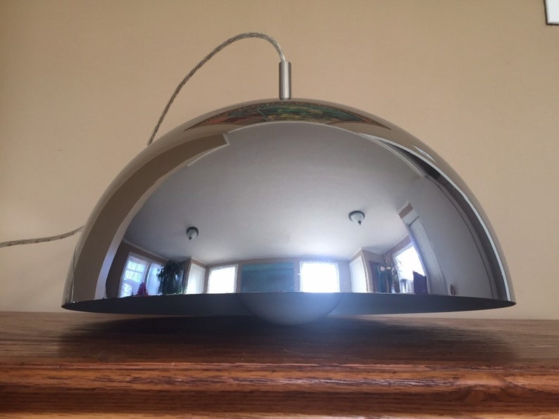 Vintage Chrome Half Dome Pendant Lamps In The Style Of Lightolier Modern 16 Hanging Sphere Chandelier Lamp Retro Design Fixture