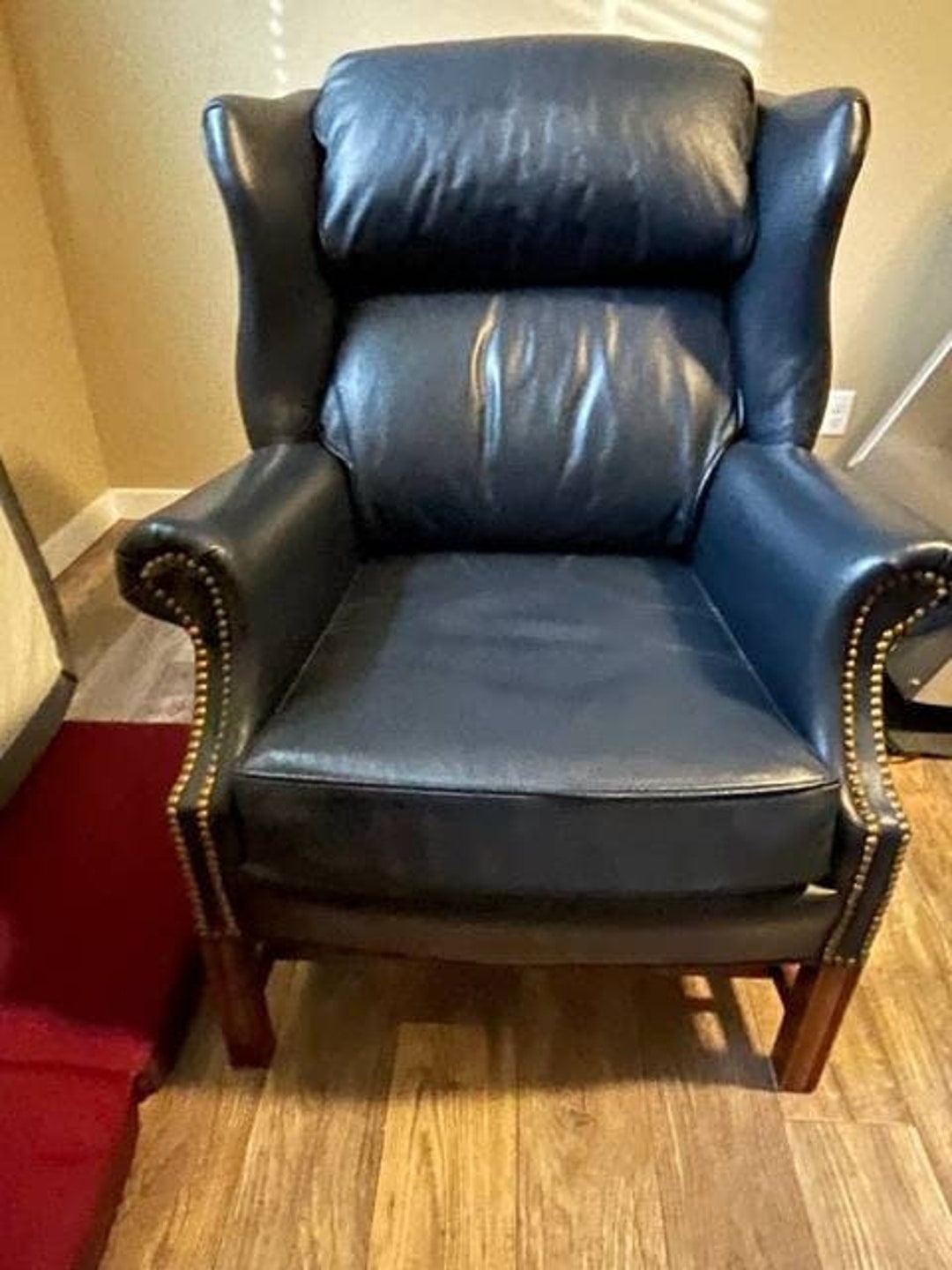 Navy blue leather wingback chair new arrivals