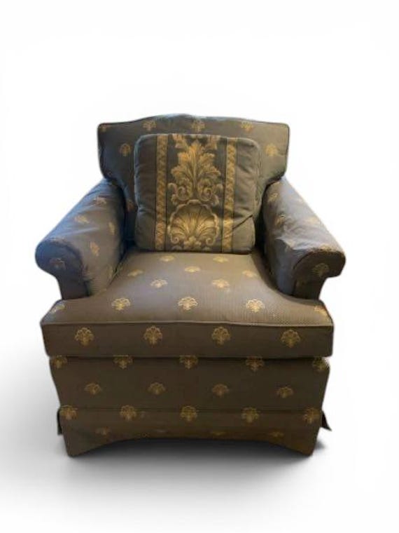 Pair of Vintage Ethan Allen Swivel Rocking Club Chairs: Slate Blue