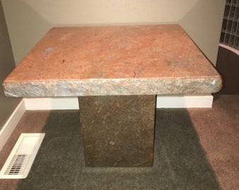 Vintage Hollywood Regency Marble Side Table with Marble Base