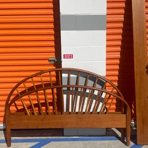 Danish Modern Teak Queen Spindle Floating Platform Bed  floating
